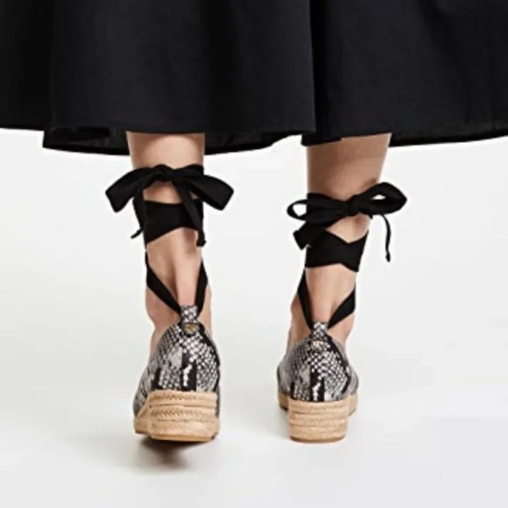 Tory Burch Heather Snakeskin Espadrille Wedge Heels Sz 7